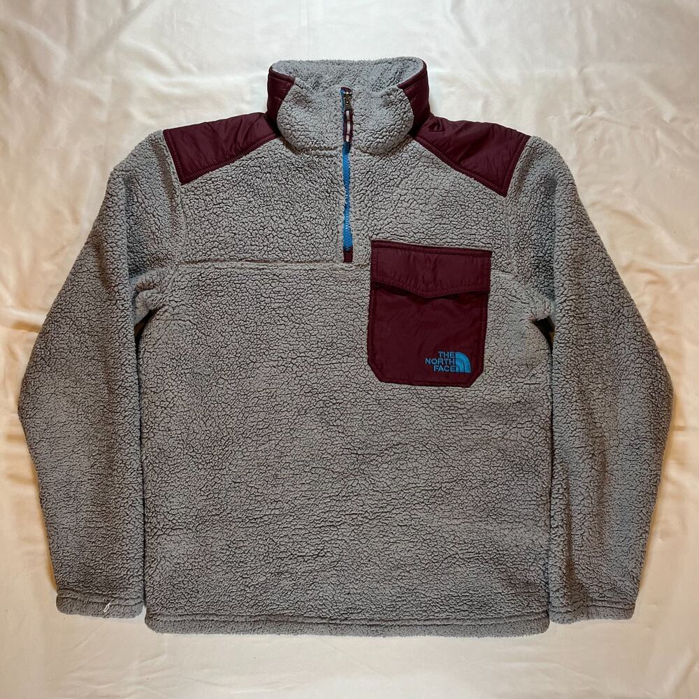 The North Face Sherpa Fleece Jacket 1/4 Zip Pullover Mens S Gray Hiking